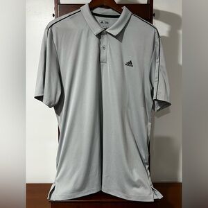 Adidas Men's Large Gray Black Golf Polo Shirt Short Sleeve Buttons Collar